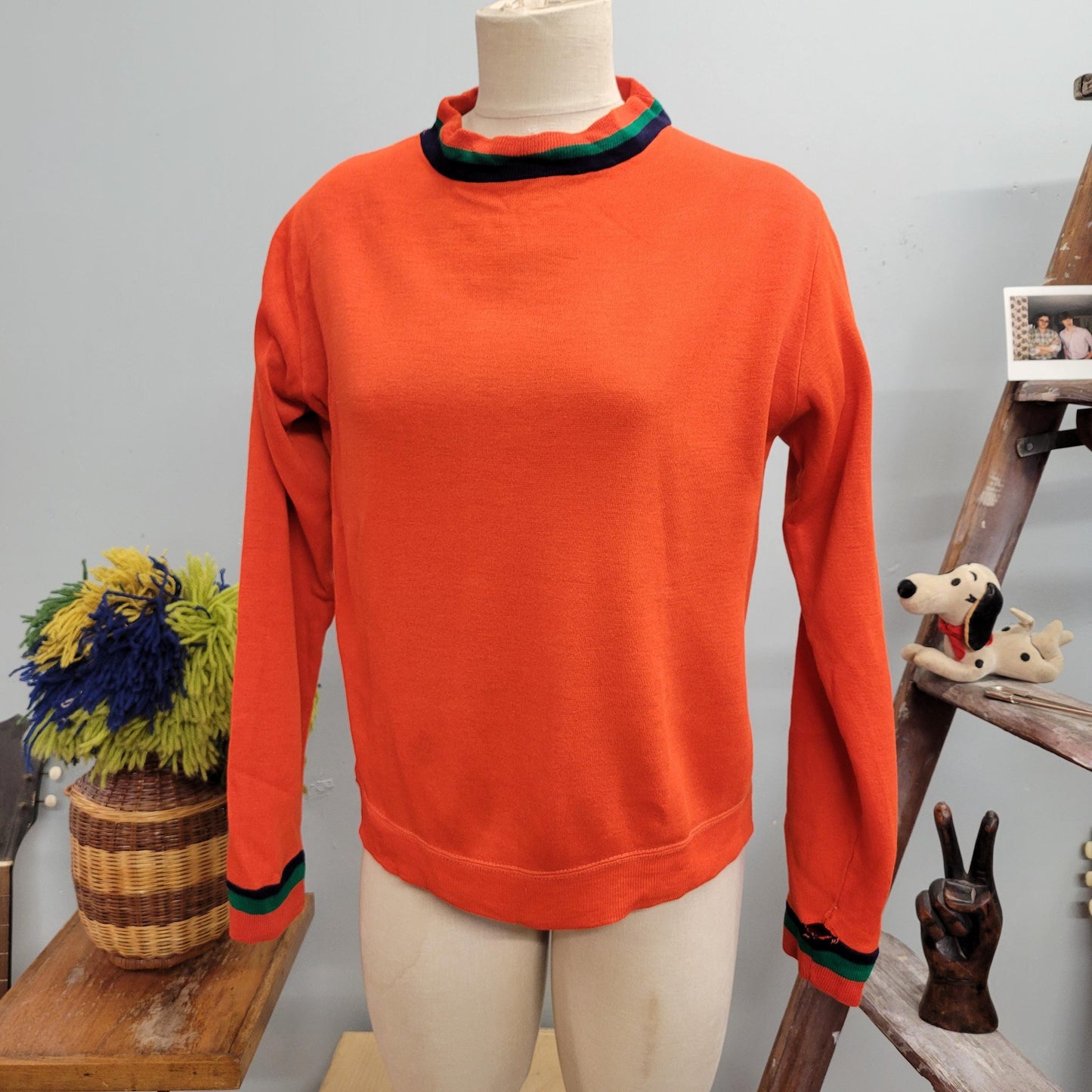 vtg 70s ORANGE STRIPED SWEATER // vintage casuals of creslan medium retro green trim orlon mod hippie that 70s show casual autumn winter top