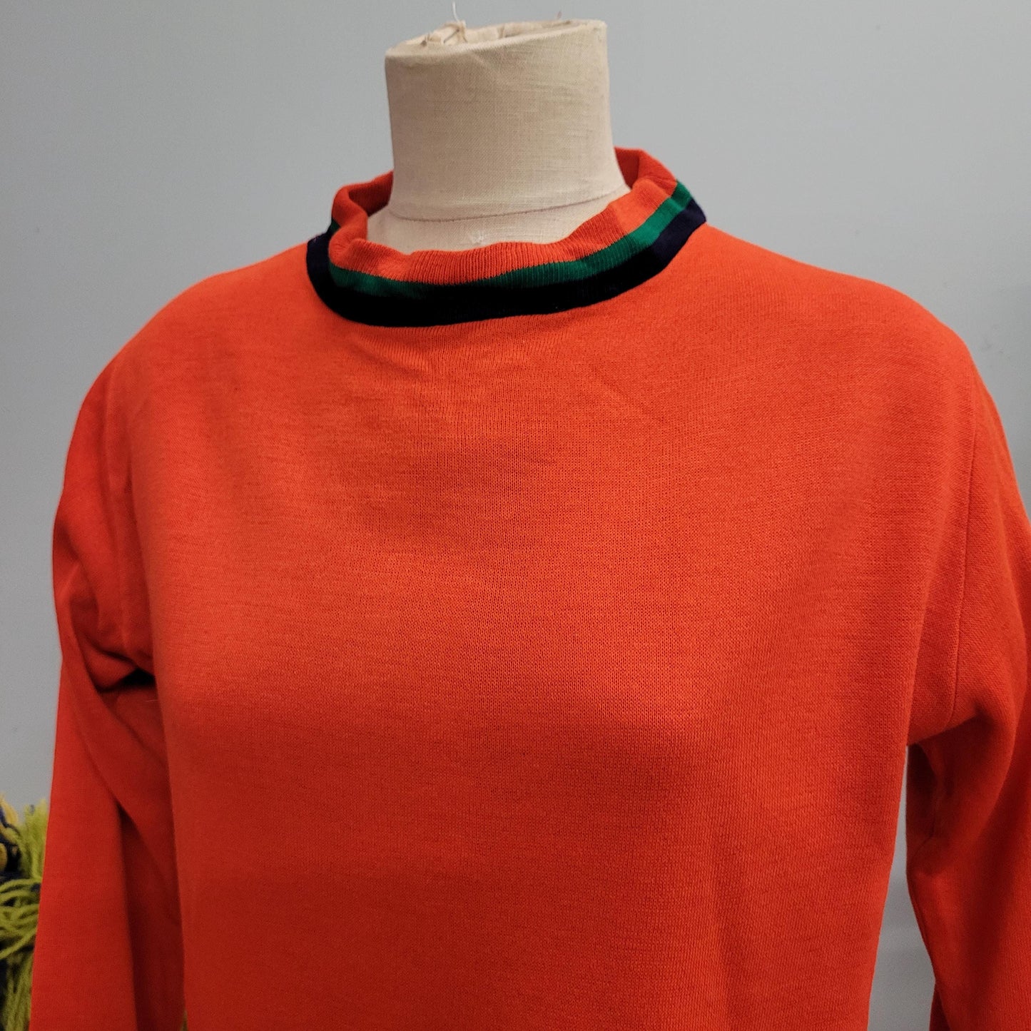 vtg 70s ORANGE STRIPED SWEATER // vintage casuals of creslan medium retro green trim orlon mod hippie that 70s show casual autumn winter top