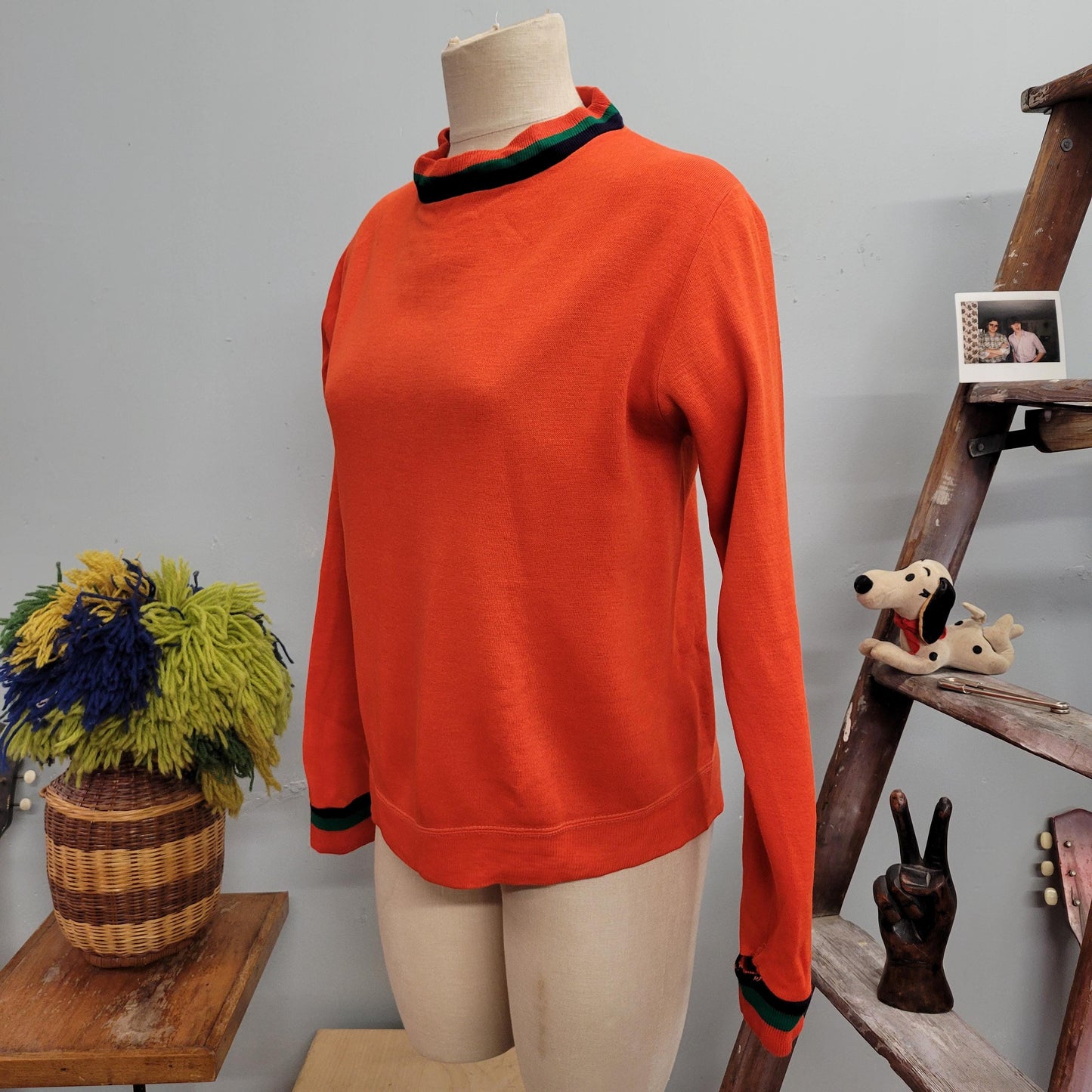 vtg 70s ORANGE STRIPED SWEATER // vintage casuals of creslan medium retro green trim orlon mod hippie that 70s show casual autumn winter top