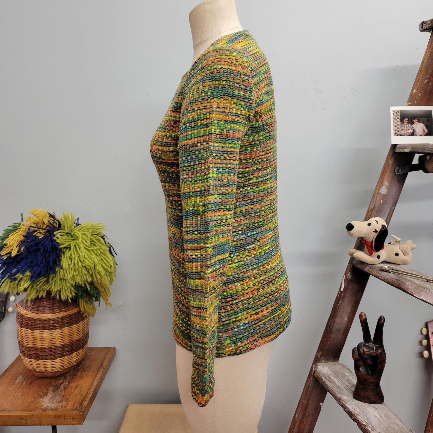 vtg 70s KNIT SWEATER TOP / vintage psychedelic space dye womens medium retro trippy groovy heathered speckled autumn thick knit winter style