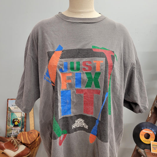 vtg 90s HOME IMPROVEMENT TSHIRT // vintage xl just fix it tv show nostalgia oversized tim allen funky pop art sitcom nike style abstract aop