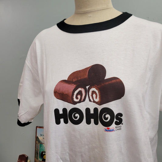 vtg 90s HOHOS SNACK TSHIRT // deadstock vintage large oversized ringer shirt hostess little debbie chocolate pop art retro mall alternative