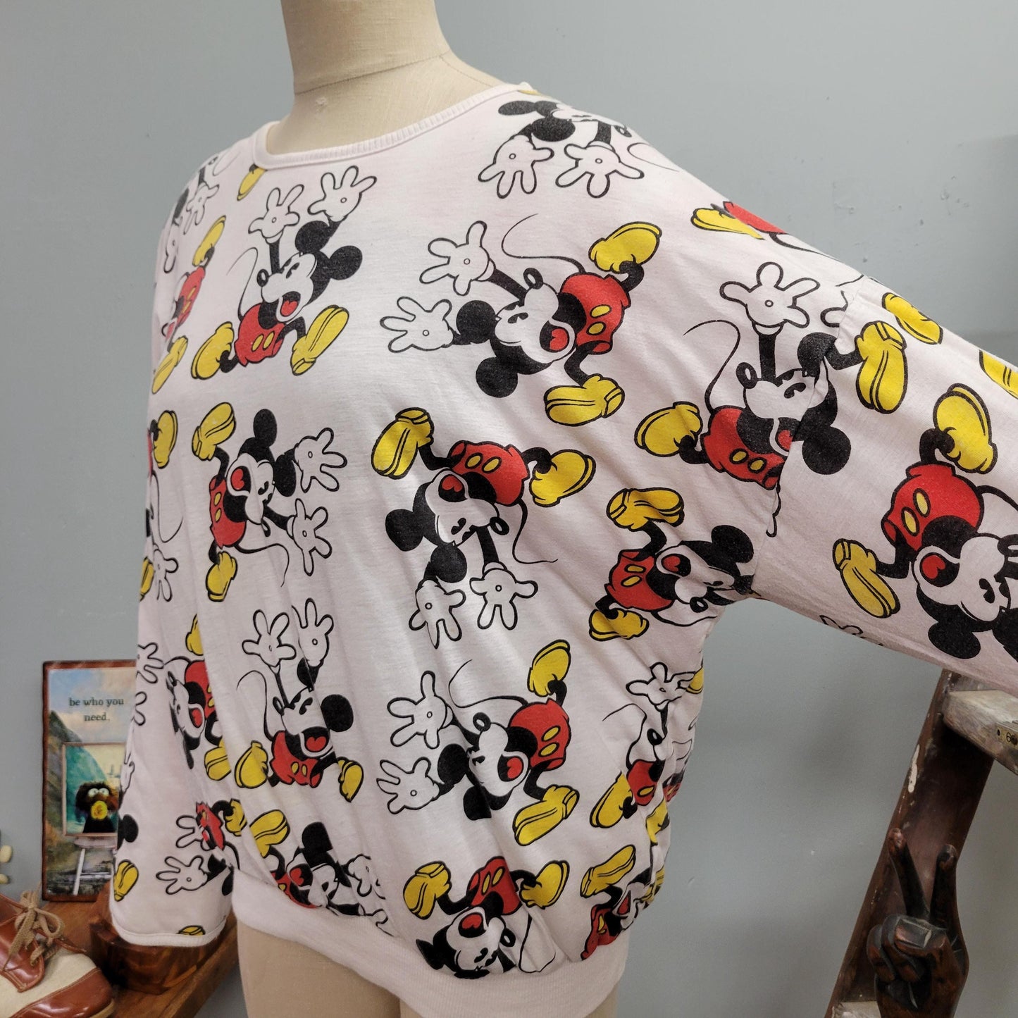 vtg 80s REVERSIBLE MICKEY SWEATSHIRT / vintage mickey mouse disney soft baggy sweatshirt retro striped oversized all over print striped cozy