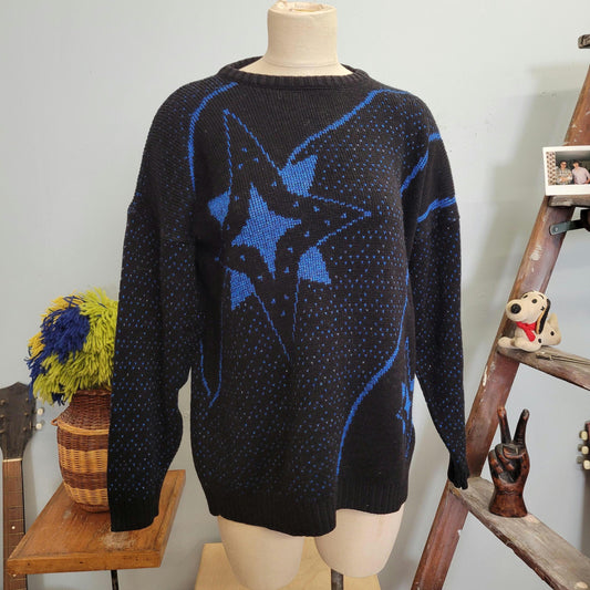 vtg 80s LUREX SWEATER // vintage ellen d kollection medium womens glitter sparkle holiday north star sweater christmas star metallic knit