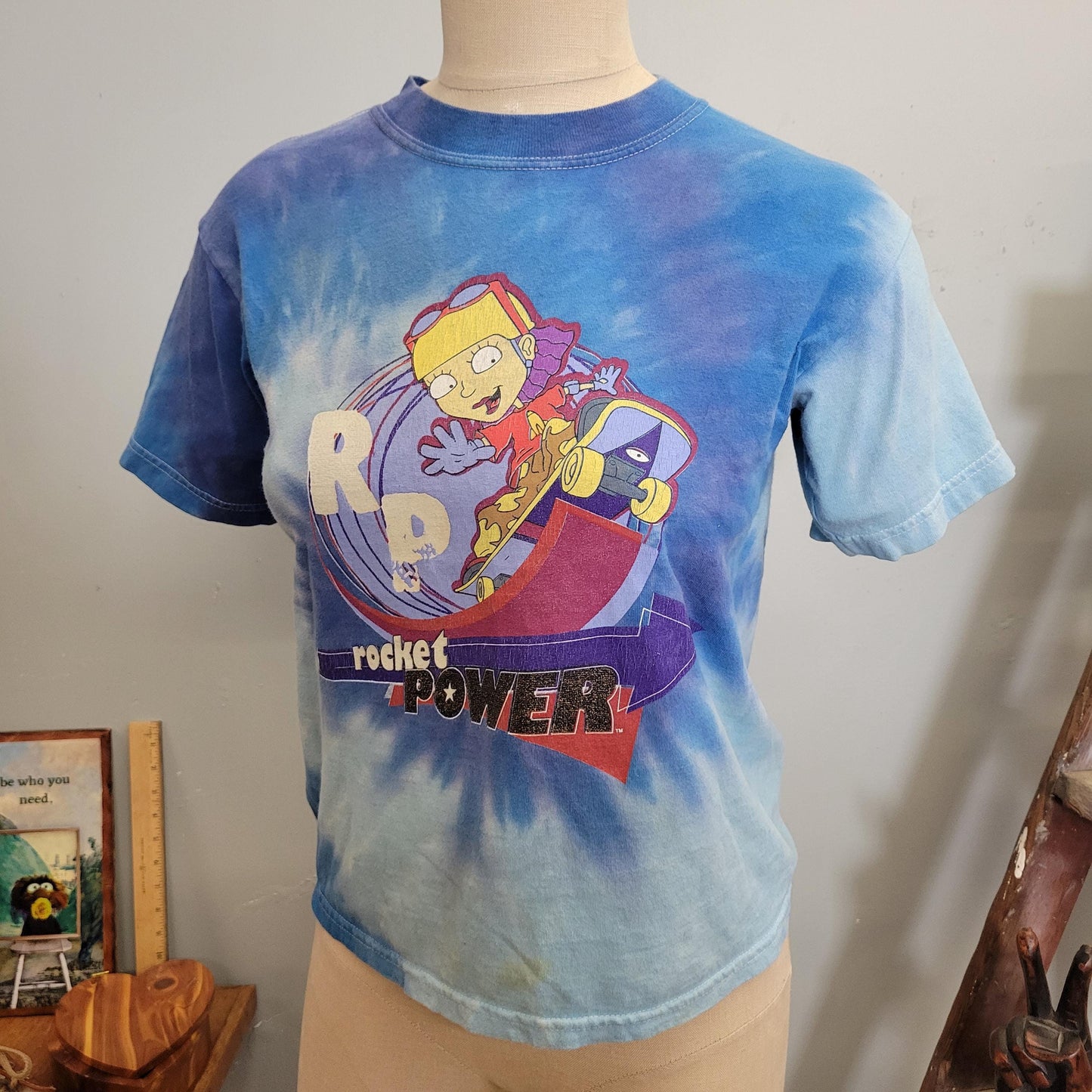 vtg 90s ROCKET POWER TSHIRT // vintage nickelodeon youth large baby tee tie dye cartoons y2k retro casual all over print crop top skateboard