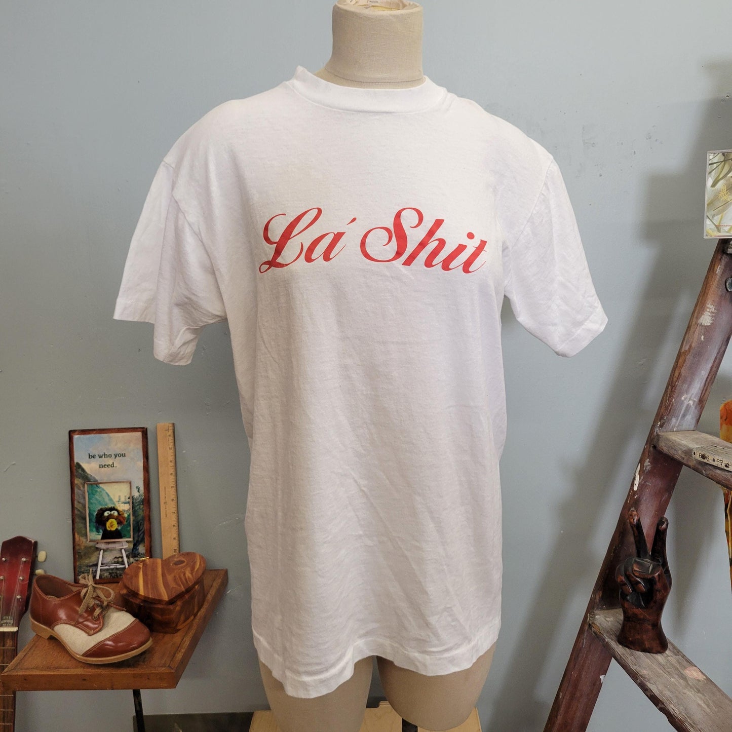 vtg 80s LA SHIT TSHIRT // vintage fruit of the loom large mens tee think leadership regularly , do it every day inspirational funny joke