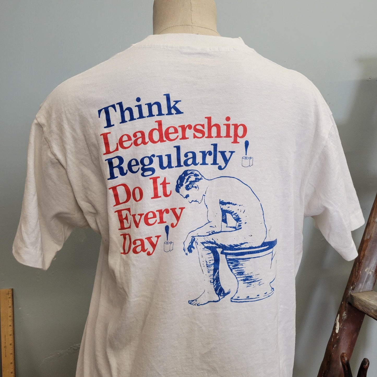 vtg 80s LA SHIT TSHIRT // vintage fruit of the loom large mens tee think leadership regularly , do it every day inspirational funny joke