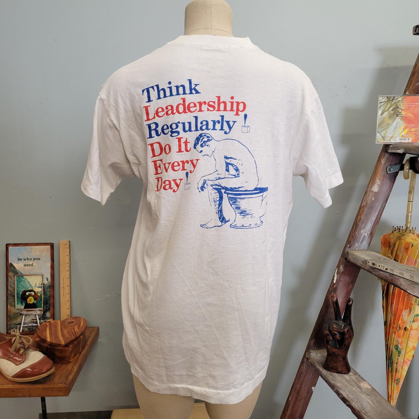 vtg 80s LA SHIT TSHIRT // vintage fruit of the loom large mens tee think leadership regularly , do it every day inspirational funny joke