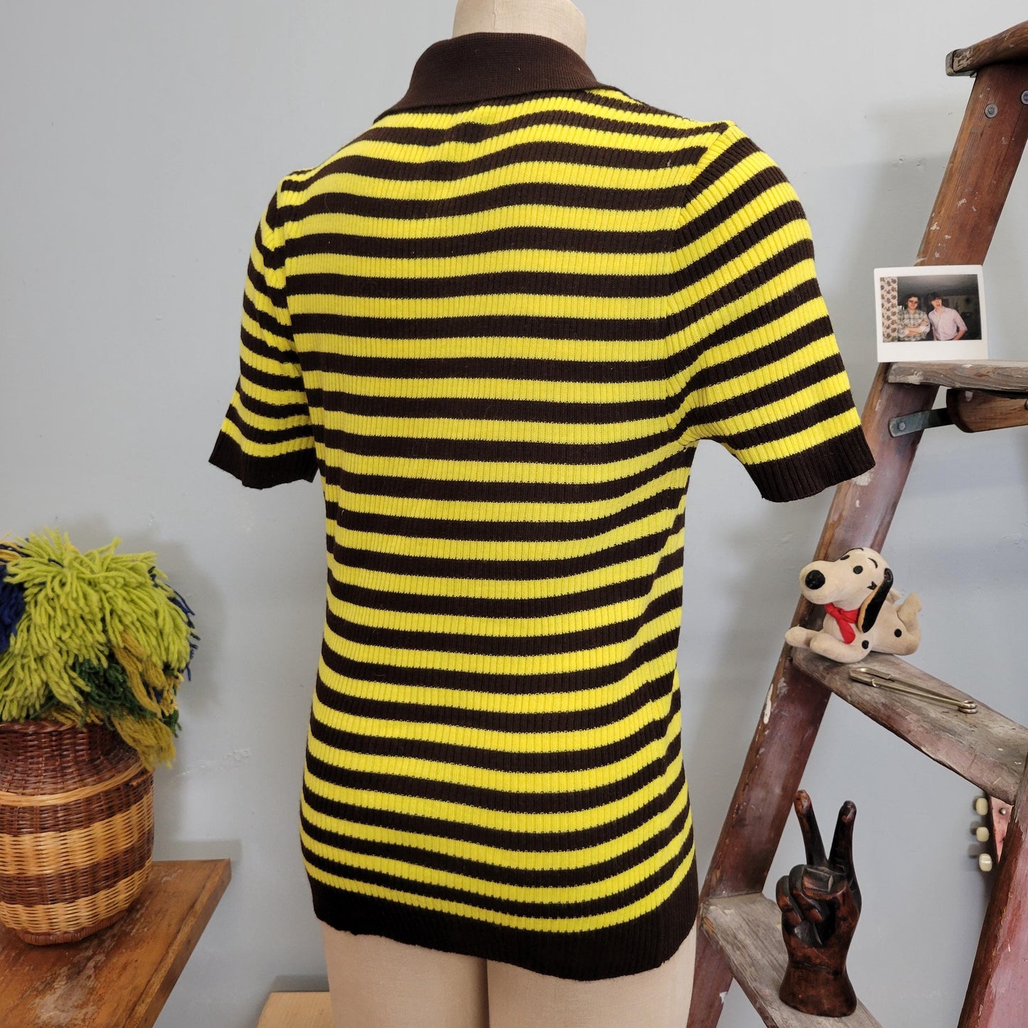 vtg 70s STRIPED SWEATER TOP // vintage revere sportswear large retro pointy collar brown yellow mod hippie ribbed striped cute autumn fit
