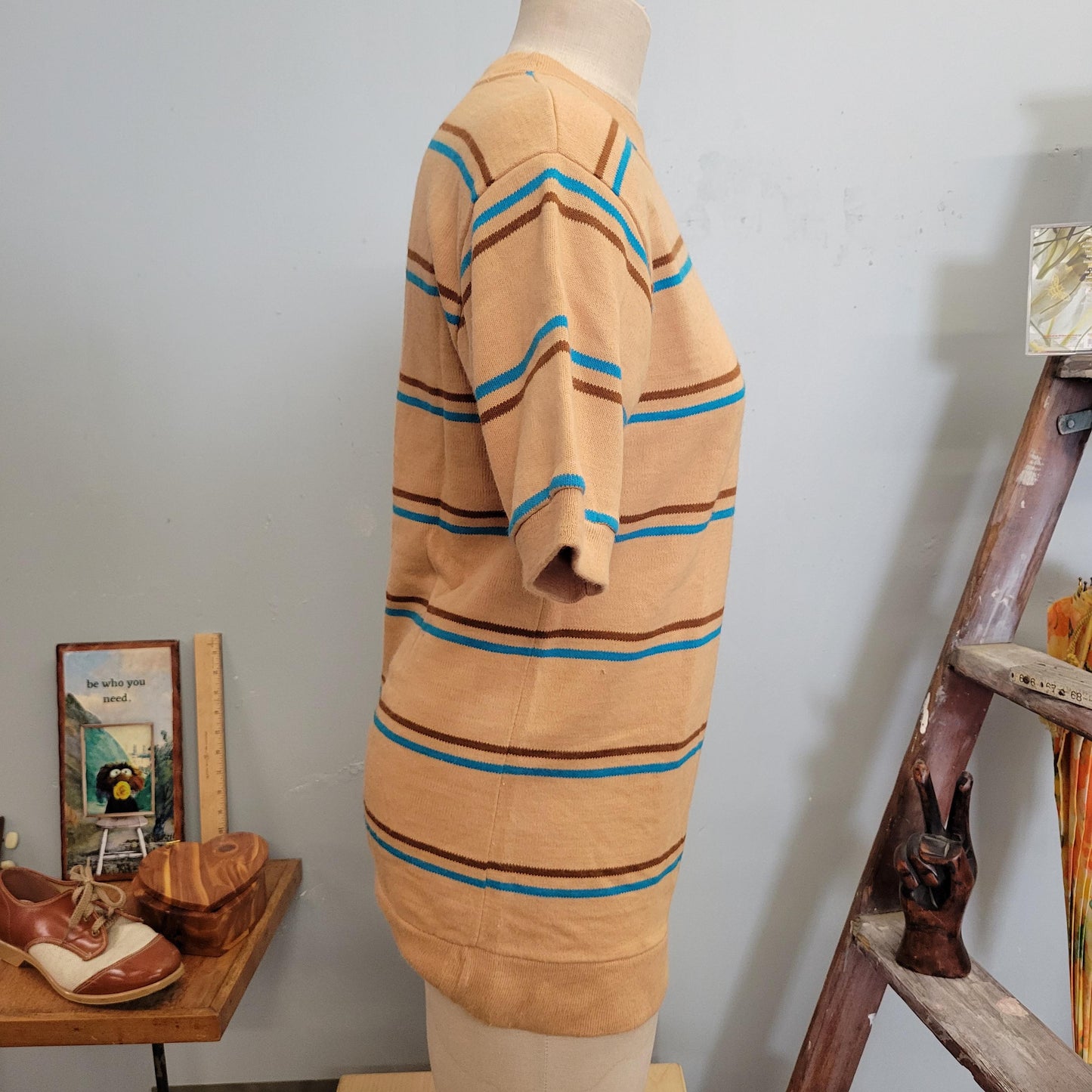 vtg 70s STRIPED SWEATER SHIRT // vintage towncraft penneys jc penney medium mens surf mod acylic neutral tones kurt cobain style autumn top