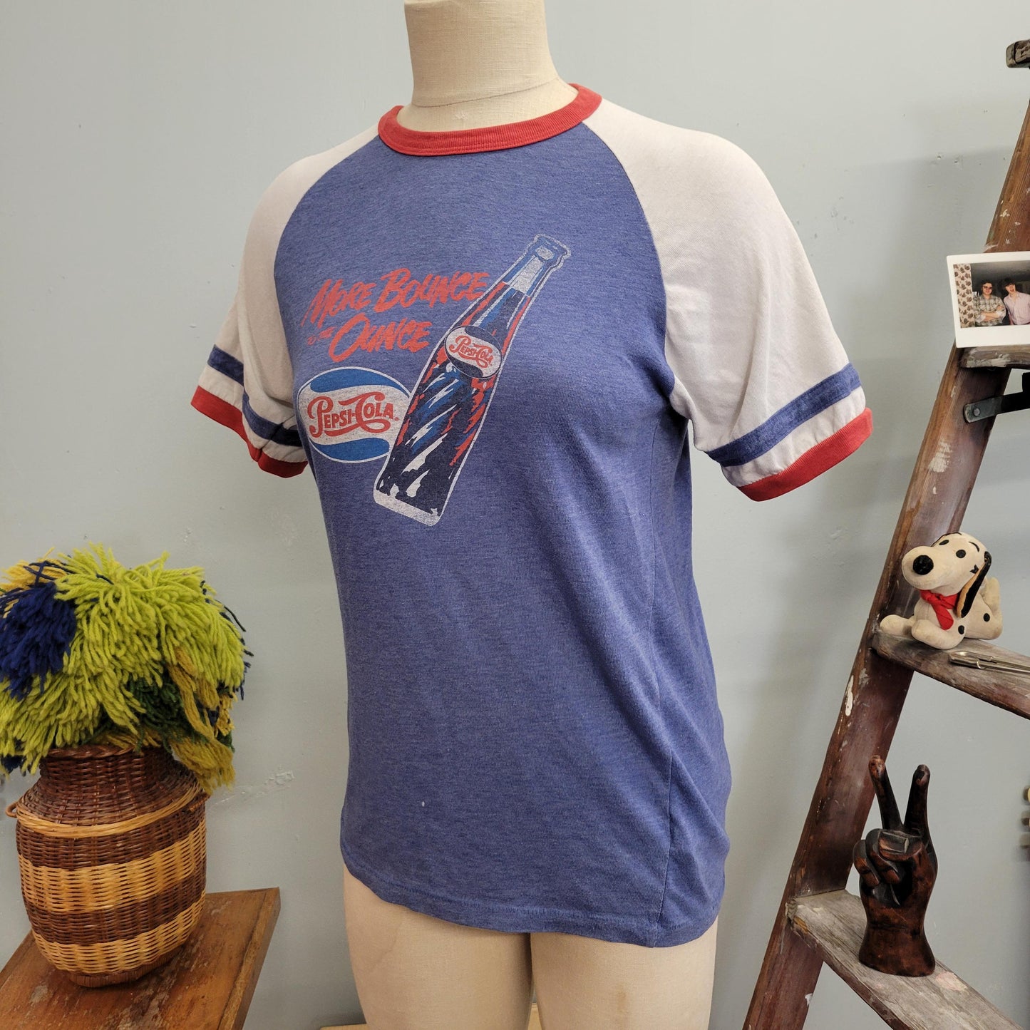 vtg 70s PEPSI COLA RINGER tee // vintage paper thin soft striped retro soda pop “more bounce to the ounce” funny slogan graphic t shirt