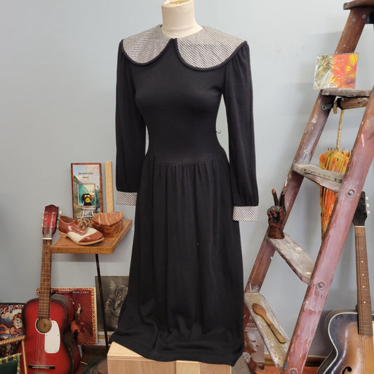 vtg 80s LANZ HOUNDSTOOTH COLLARED Dress // vintage lanz originals size 4 wide rounded pan collar neat womens minimalist preppy autumn style