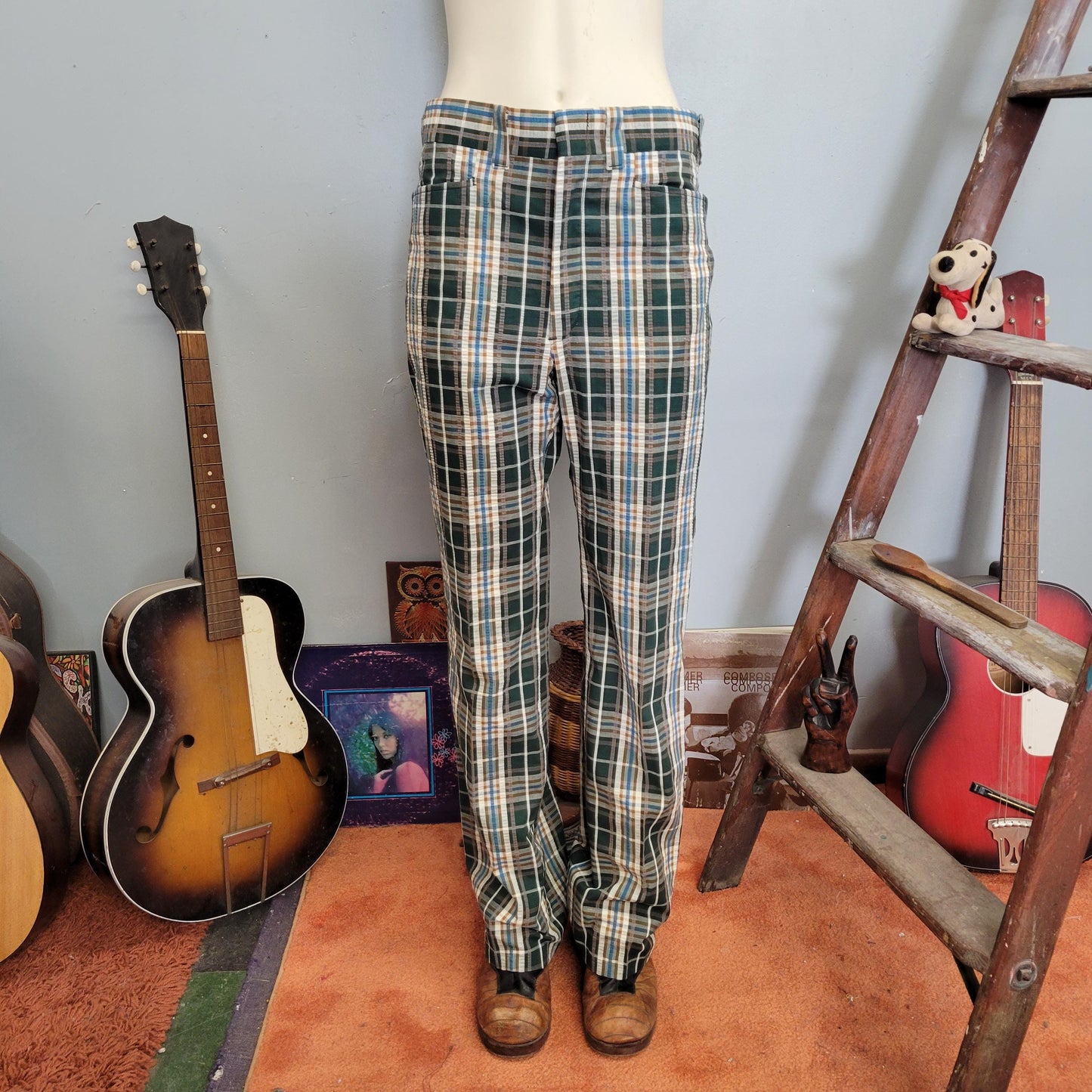 vtg 70s LEE PLAID PANTS // vintage 32 mens bell bottoms wide leg flare pants retro hippie disco high rise mens trousers autumn winter style