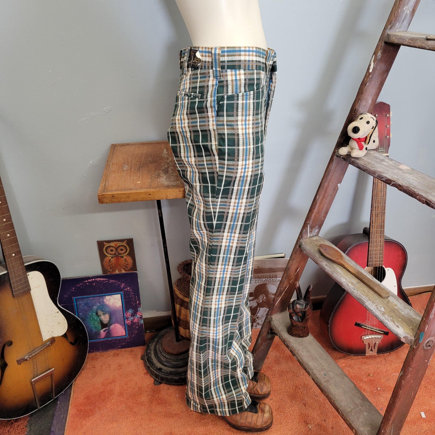 vtg 70s LEE PLAID PANTS // vintage 32 mens bell bottoms wide leg flare pants retro hippie disco high rise mens trousers autumn winter style
