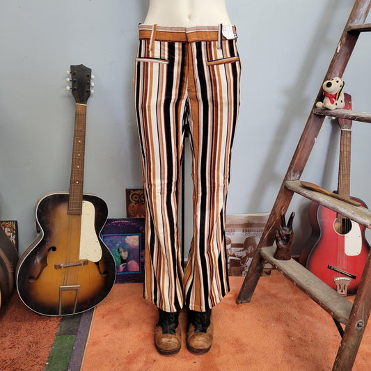 vtg 70s STRIPED CORDUROY BELLBOTTOMS // vintage deadstock tads pants size 31 all cotton retro hip hugger autumn flares wide leg hippie mod
