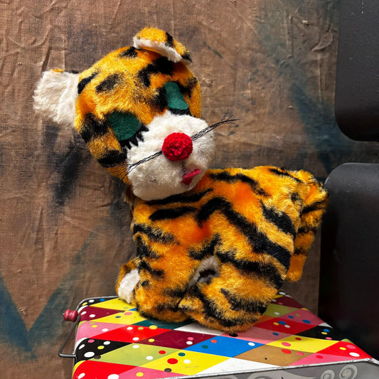 vtg 60s TIGER PLUSH // vintage dream pets style closed eyes stuffed animal retro carnival prize plush toys mcm cute big eyes baby room decor