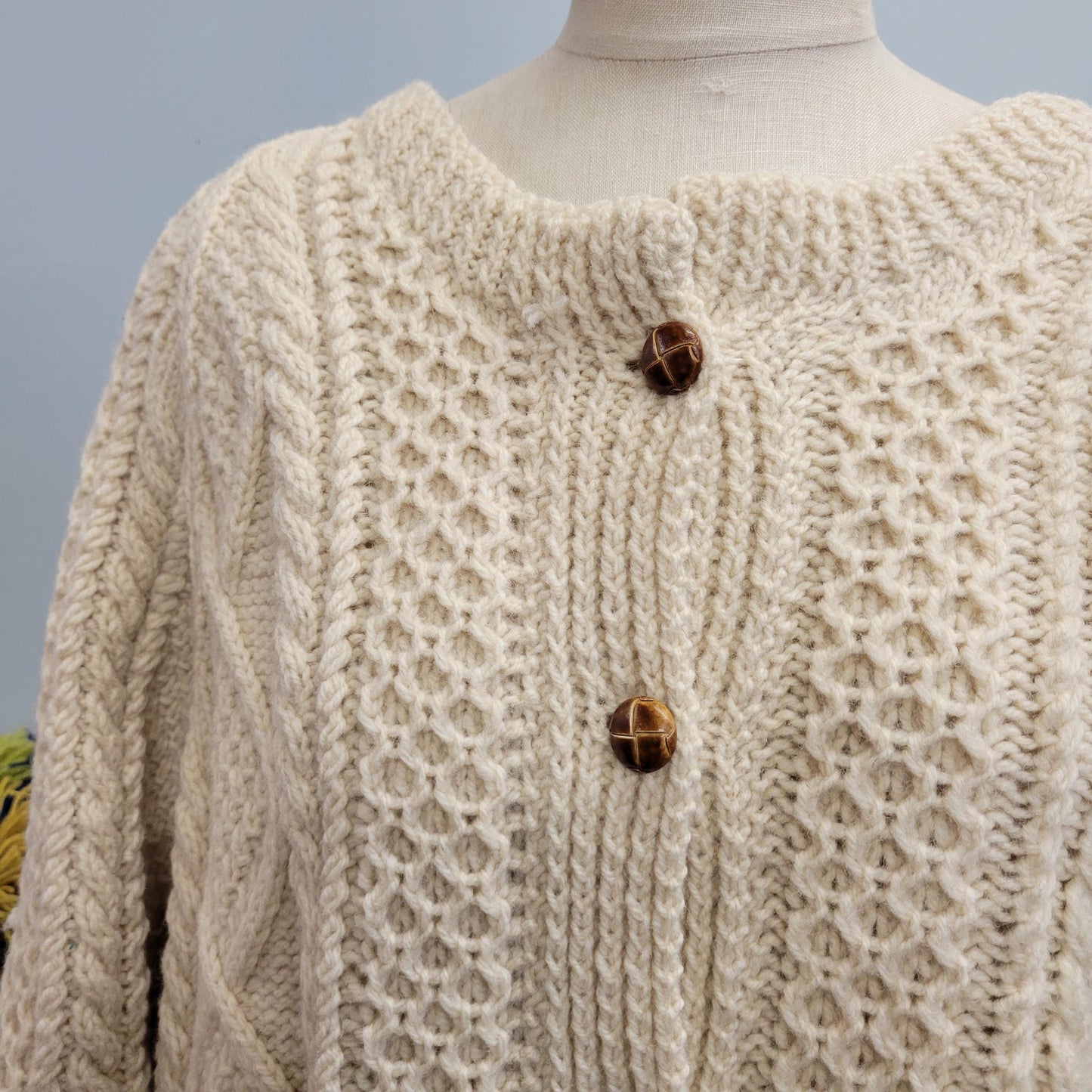 vtg 80s CABLE KNIT CARDIGAN // vintage xl wool sweater purple heather handknit ireland fisherman sweater thick chunky warm winter cottage