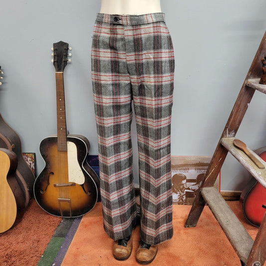 vtg 70s PLAID BELLS / vintage womens 27 monarch wide leg kick flares high waisted retro preppy autumn style winter fashion hippie boho pants