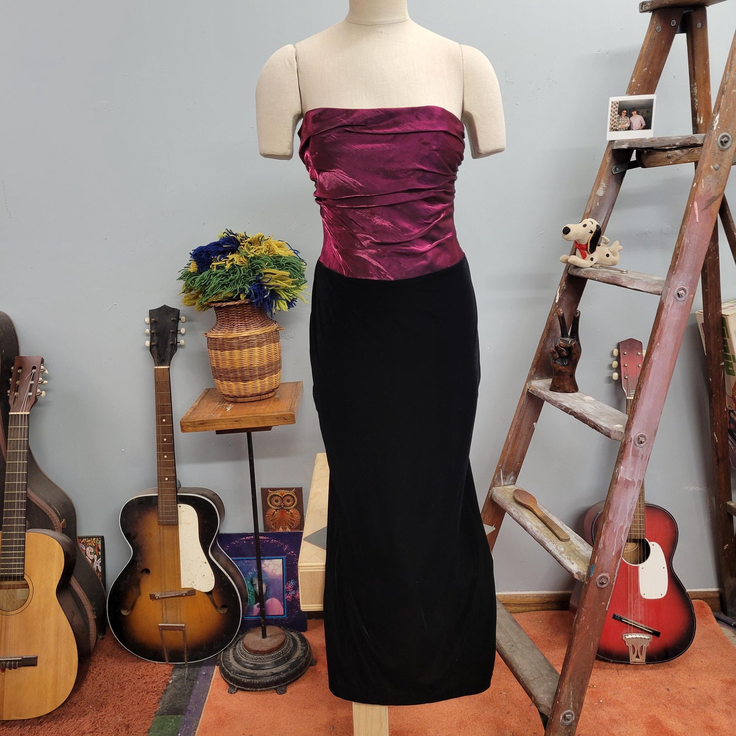 vtg 70s STRAPLESS VELVET DRESS // vintage jessica mcclintock gunne sax size 11 iridescent metallic purple holiday party sexy hostess gown
