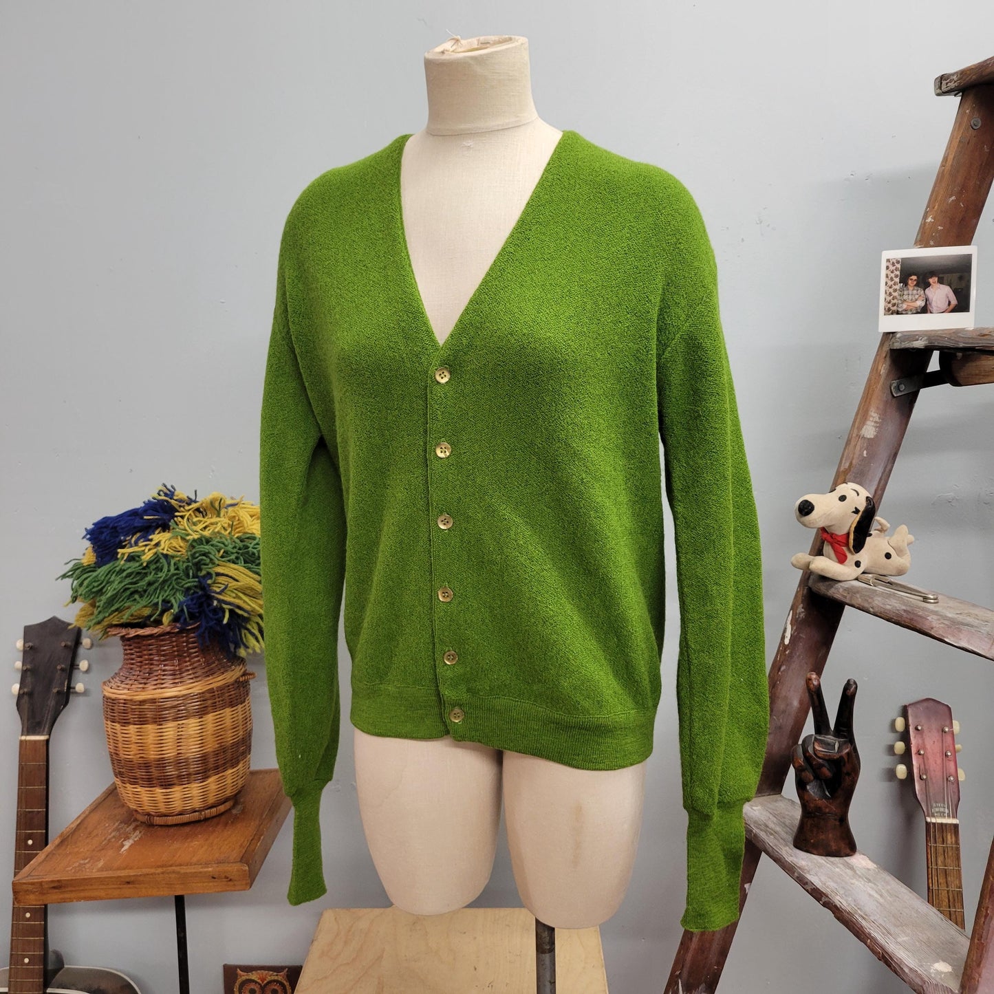 vtg 70s GREEN WOOL CARDIGAN // vintage towncraft jc penneys medium mens sweater preppy mod rockabilly v neck kurt cobain grunge autumn style