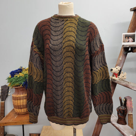 vtg 80s ABSTRACT ALAN STUART Sweater // vintage alan stuart xl mens tundra coogi style oversized earth tones autumn vibes casual wool blend