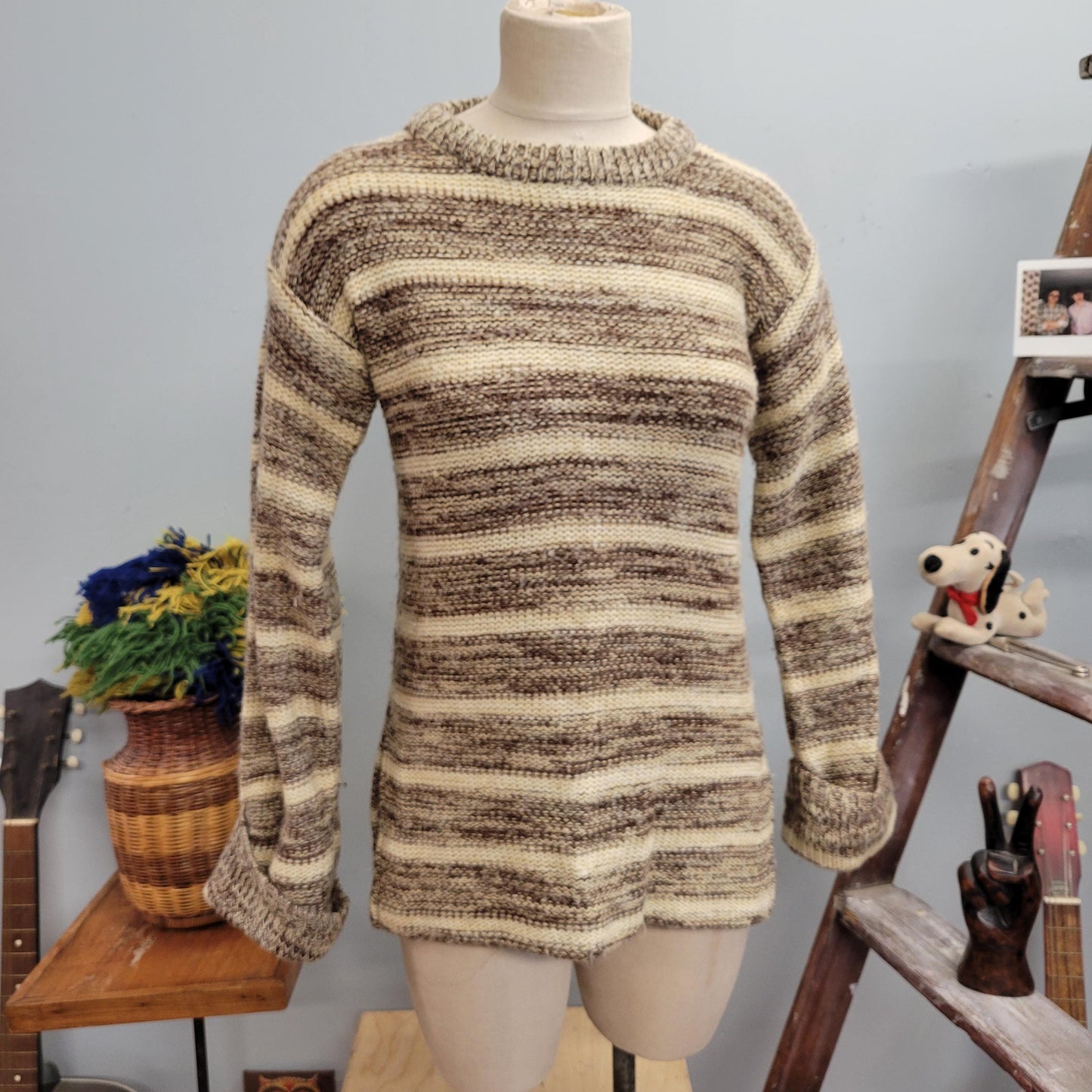 vtg 70s NEUTRAL KNIT SWEATER // vintage kickers large striped womens large space dye neutral earth tones heathered speckled autumn retro top