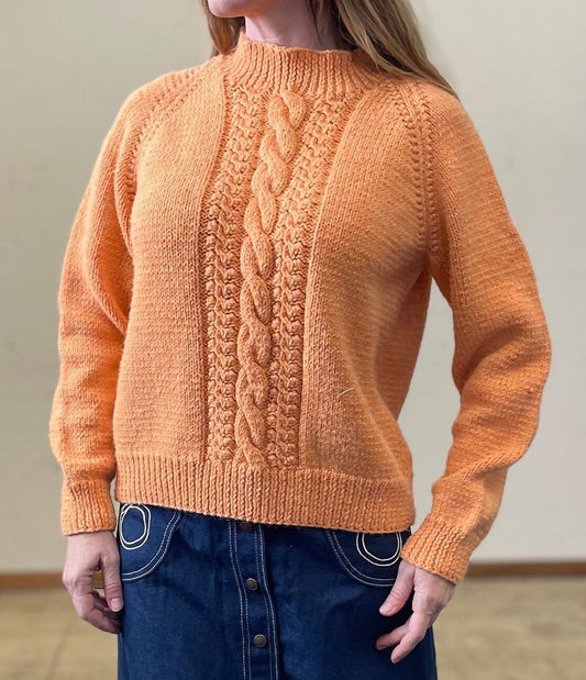 vtg 60s PEACH CABLE KNIT Sweater // vintage large womens pastel orange thick knit autumn vibes neutral colors chunky knit boxy cute retro