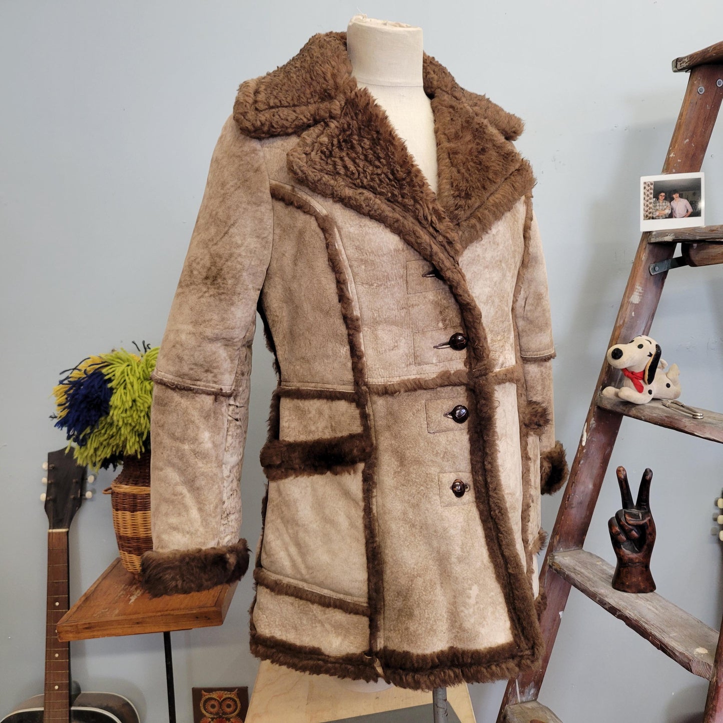 vtg 70s BROWN SHERPA COAT // vintage suede fur parka skalar 16 sheepskin shearling heavy warm ranch coat unique hippie western boho style