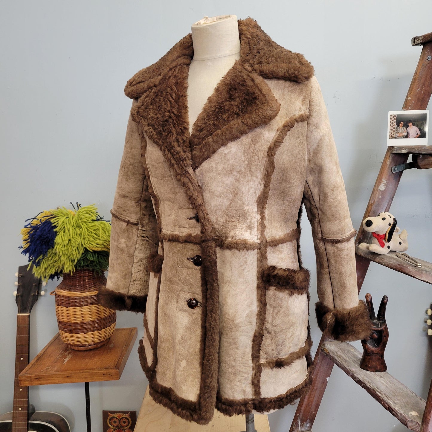 vtg 70s BROWN SHERPA COAT // vintage suede fur parka skalar 16 sheepskin shearling heavy warm ranch coat unique hippie western boho style