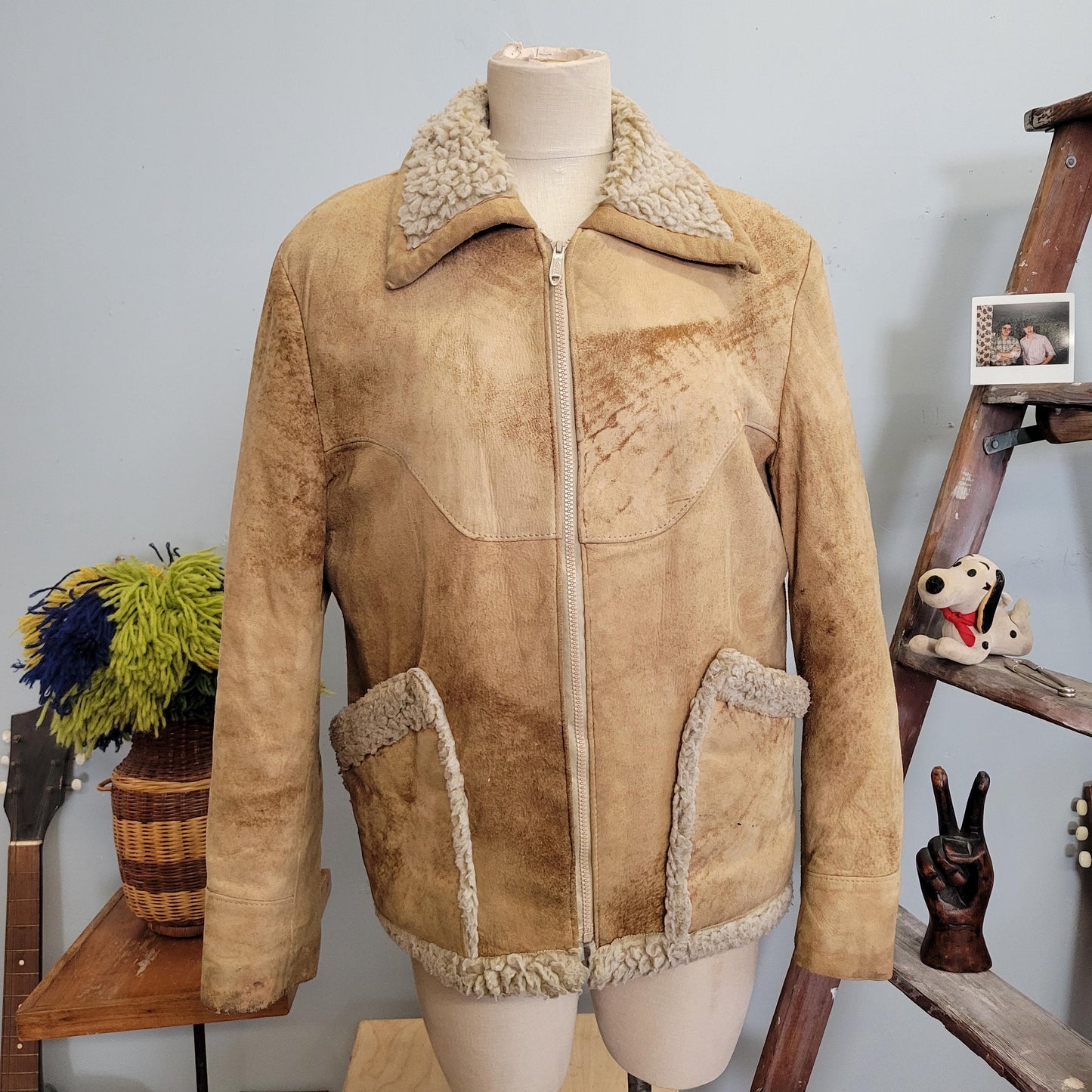 vtg 70s SUEDE SHERPA COAT // vintage wellington size 40 western leather ranch coat distressed rugged hippie cowboy winter sheriff jack coat