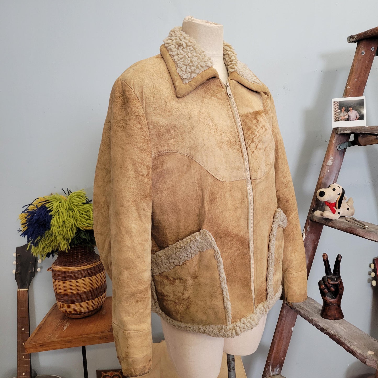 vtg 70s SUEDE SHERPA COAT // vintage wellington size 40 western leather ranch coat distressed rugged hippie cowboy winter sheriff jack coat