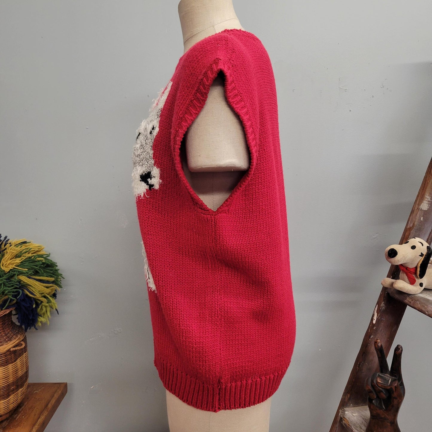 vtg 80s KNIT DOG SWEATER // vintage hasting & smith large schnauzer shirt sleeveless knit sweater fuzzy puppy portrait dog mom pop art top