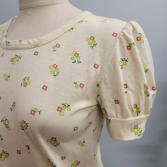 vtg 70s FLORAL PUFFED SLEEVE Shirt // vintage top small womens soft patterned thin scoop neck dainty cottage casual autumn layers blouse