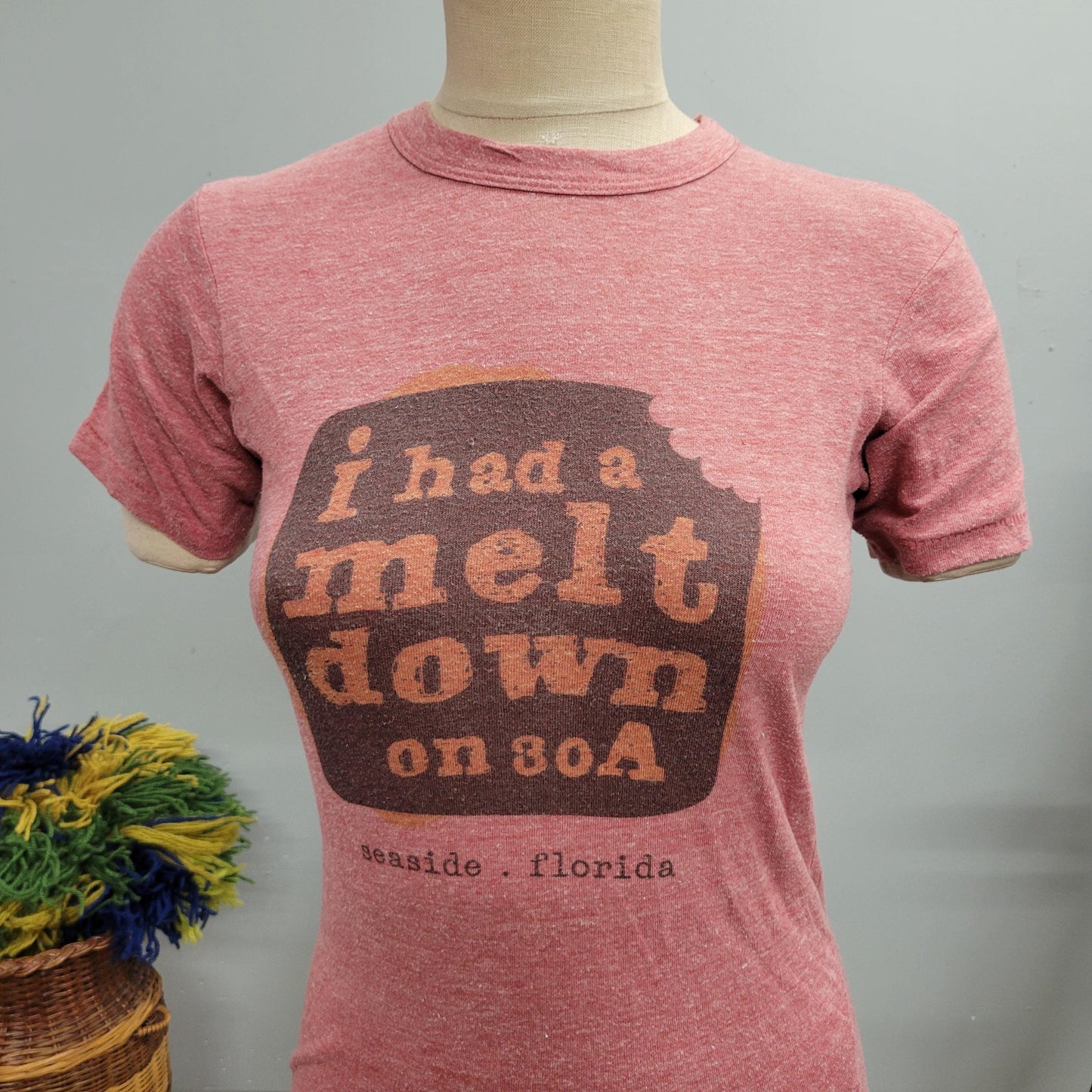 vtg 70s GRILLED CHEESE TSHIRT // vintage florida baby tee seaside golf course funny saying I had a meltdown funny souvenir tee retro soft