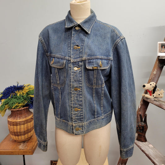 vtg 70s Lee RIDERS SANFOR-SET Jacket // vintage lee set slightly distressed medium wash trucker 100% cotton denim jean jacket autumn winter