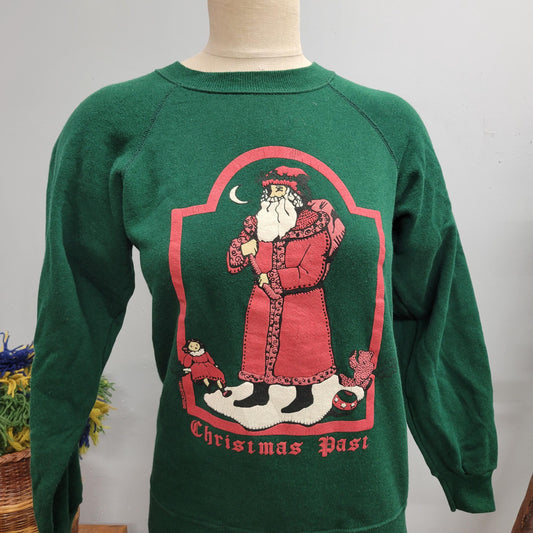 vtg 90s CHRISTMAS PAST SWEATSHIRT // vintage hanes small unisex holiday Santa Claus festive xmas sweater party folk art classic Santa shirt