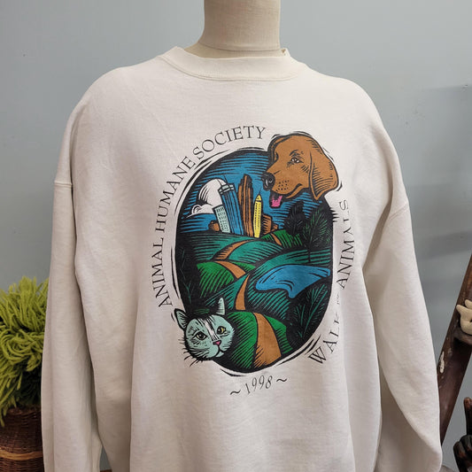 vtg 90s HUMANE SOCIETY SWEATERSHIRT // vintage 1998 animal lover crewneck fruit of the loom xl thick warm oversized graphic tee big print