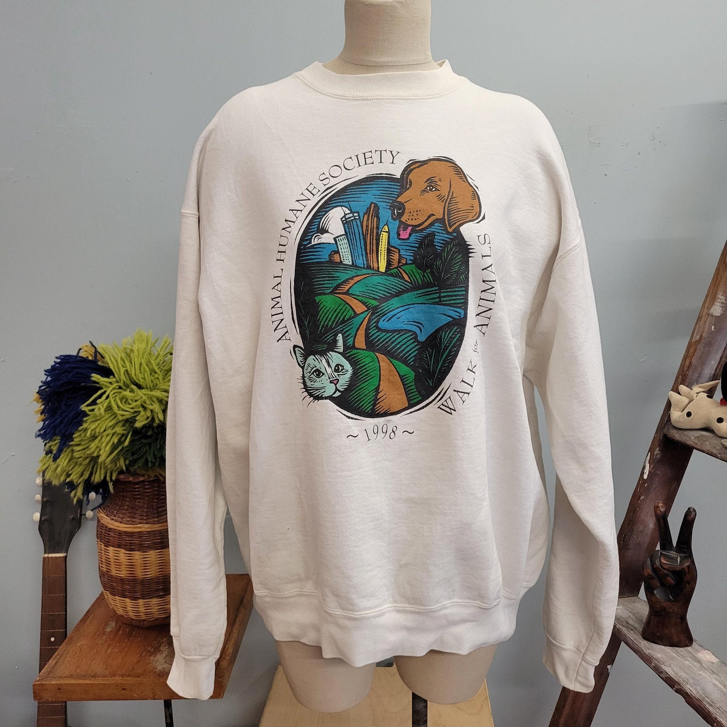 vtg 90s HUMANE SOCIETY SWEATERSHIRT // vintage 1998 animal lover crewneck fruit of the loom xl thick warm oversized graphic tee big print