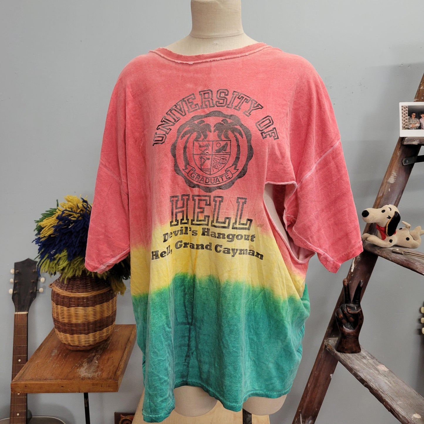 vtg 80s UNIVERSITY of HELL Tourist Shirt // vintage distressed gildan xxl 3xl oversized tie dye  hell grand cayman devils hangout souvenir