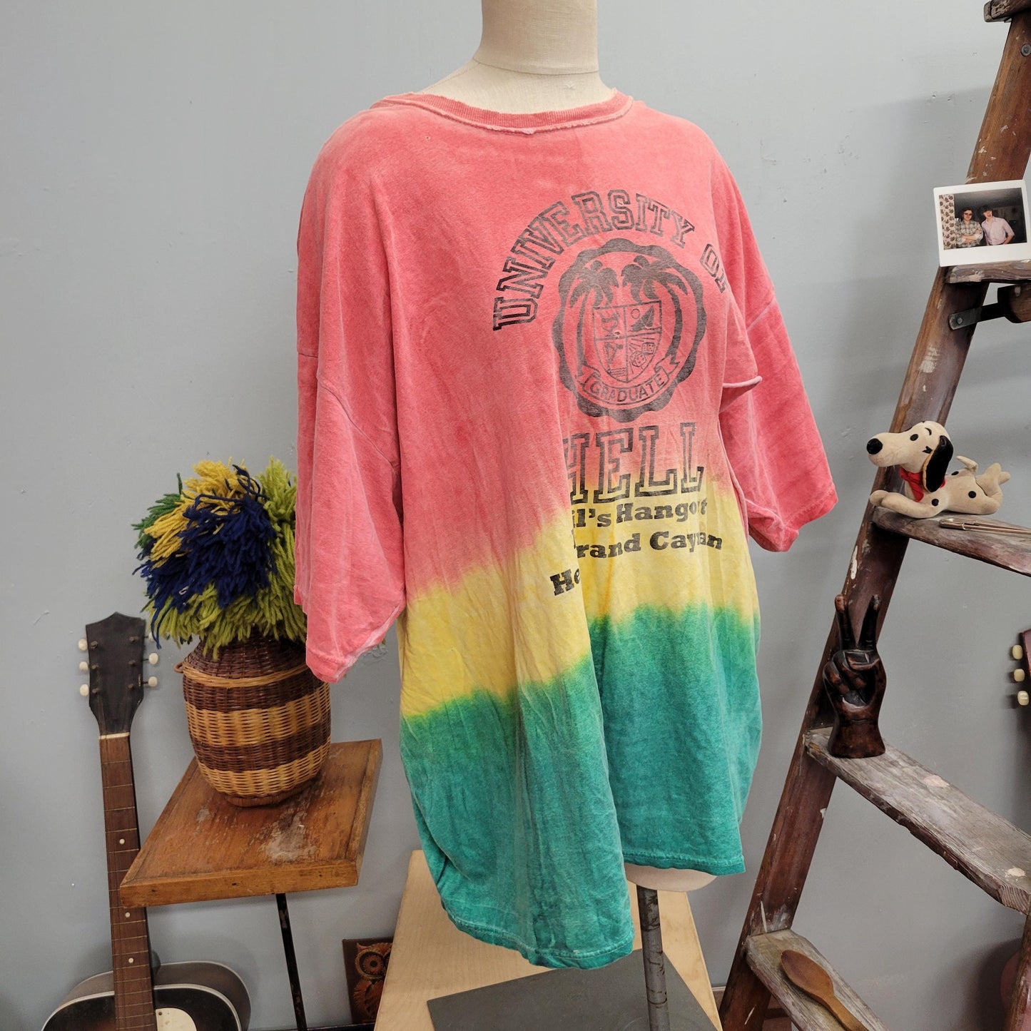 vtg 80s UNIVERSITY of HELL Tourist Shirt // vintage distressed gildan xxl 3xl oversized tie dye  hell grand cayman devils hangout souvenir