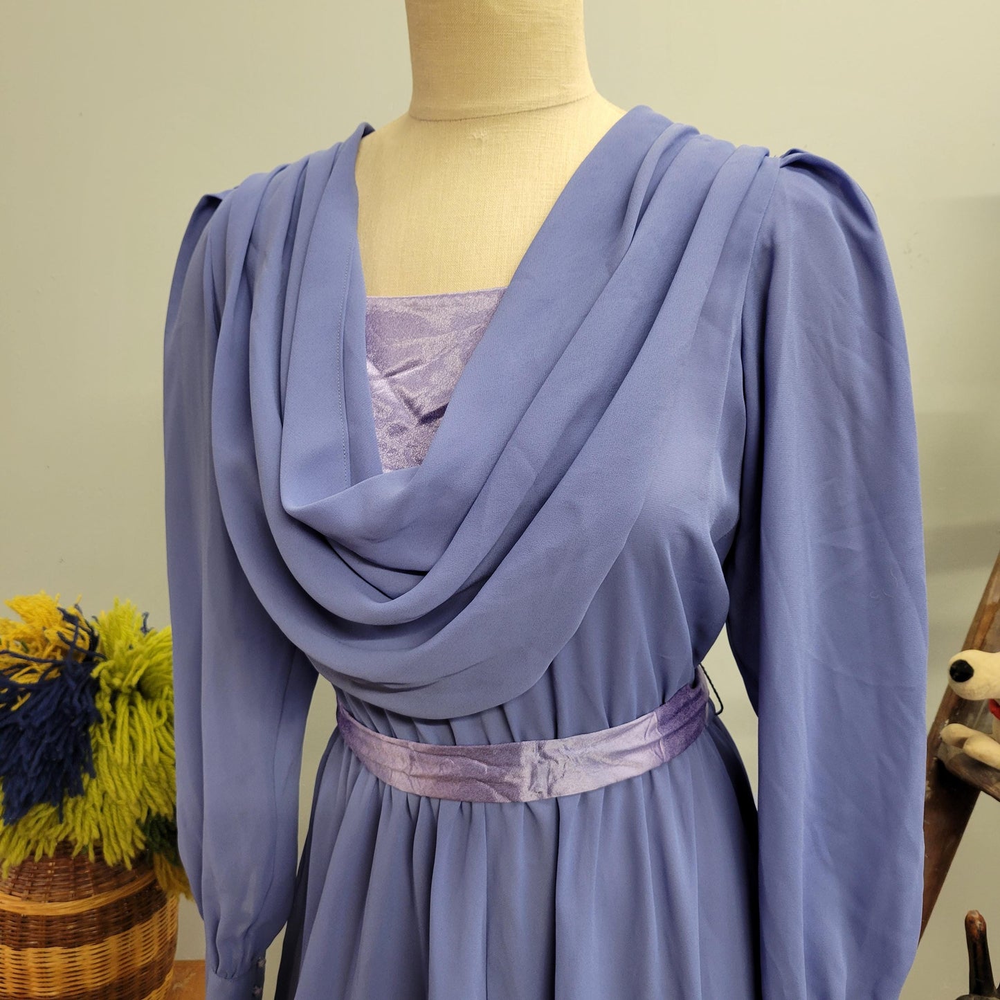 vtg 70s LAVENDER CHIFFON DRESS // vintage  ursula of switzerland size 11/12 womens sheer purple belted draped flowy ethereal romantic gown