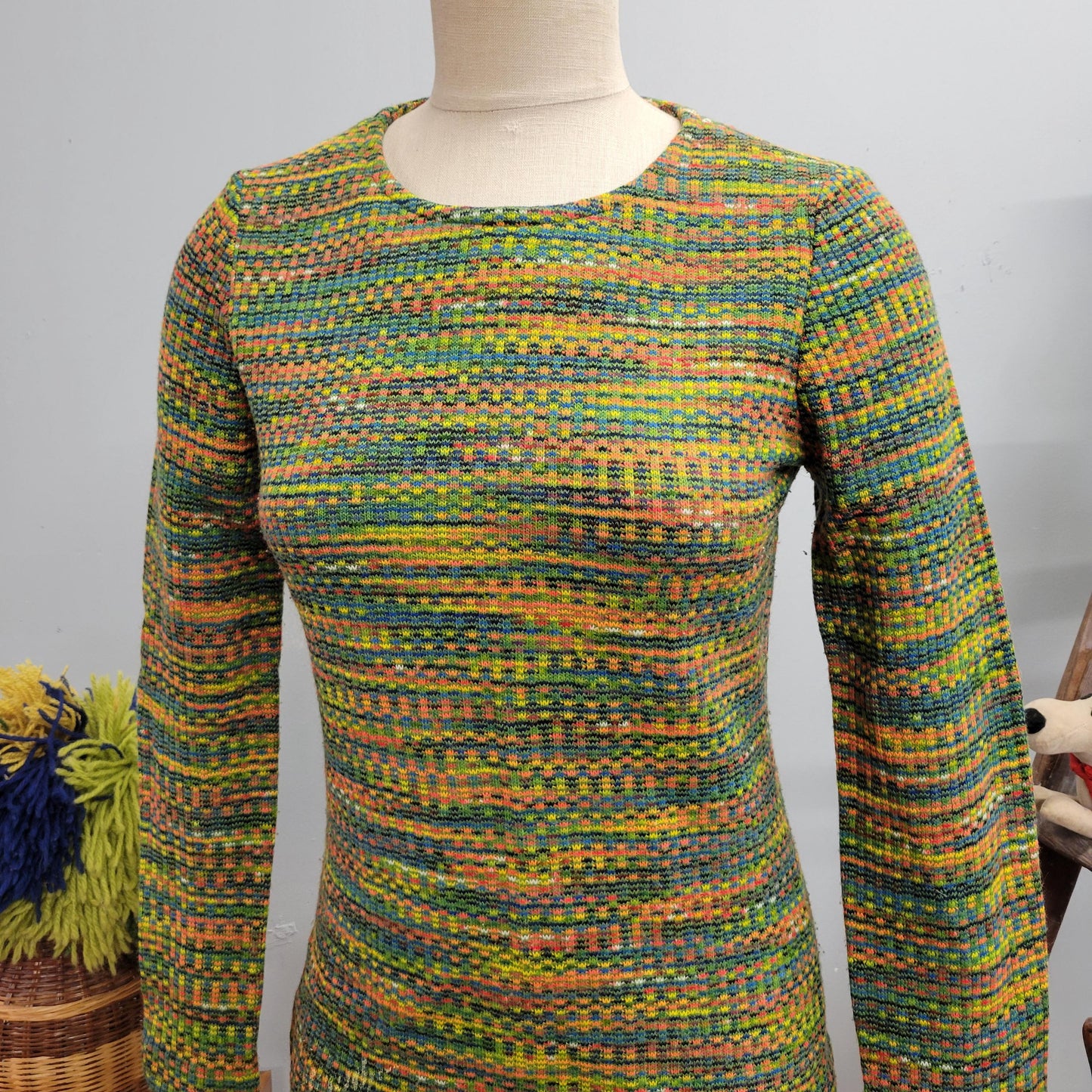 vtg 70s KNIT SWEATER TOP / vintage psychedelic space dye womens medium retro trippy groovy heathered speckled autumn thick knit winter style