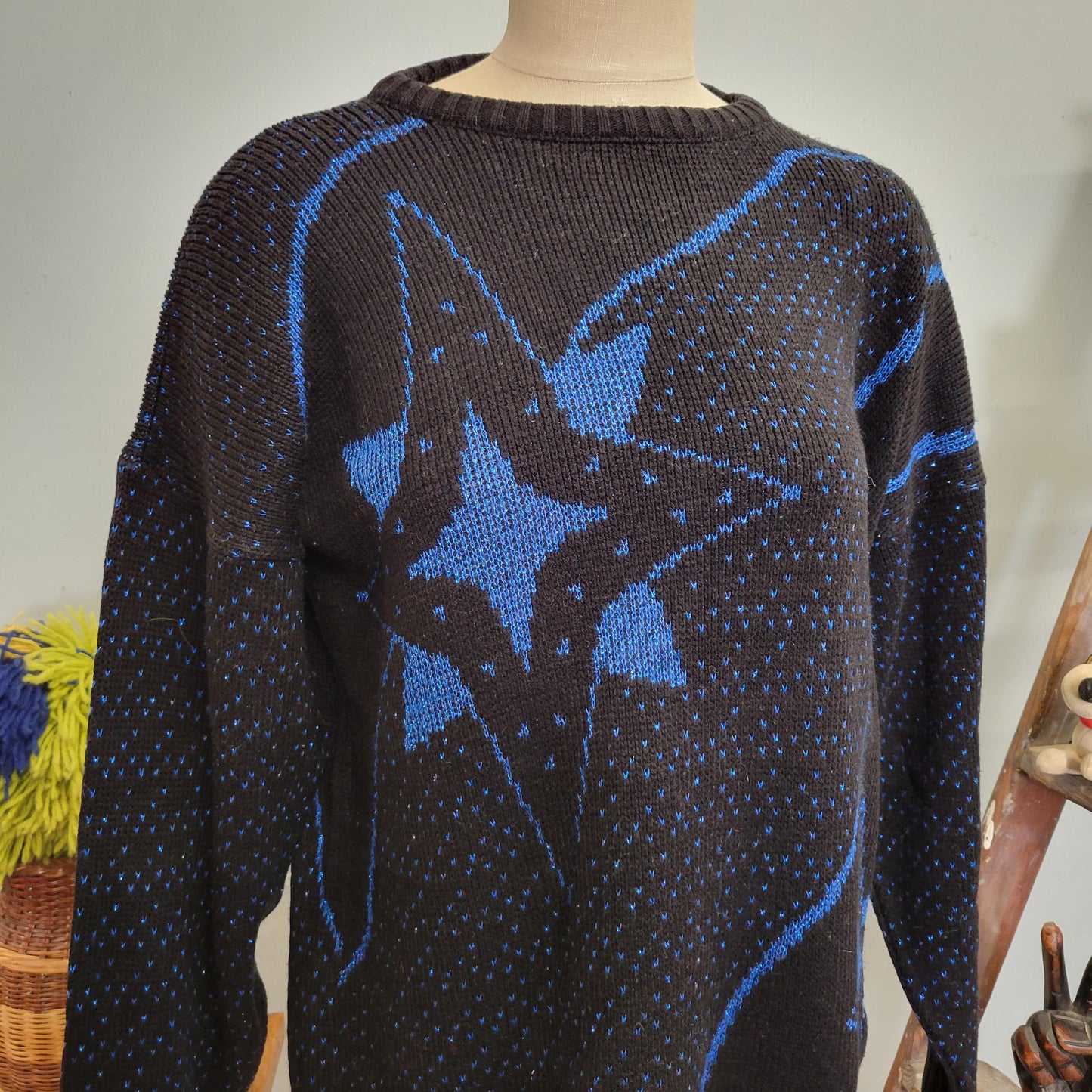 vtg 80s LUREX SWEATER // vintage ellen d kollection medium womens glitter sparkle holiday north star sweater christmas star metallic knit