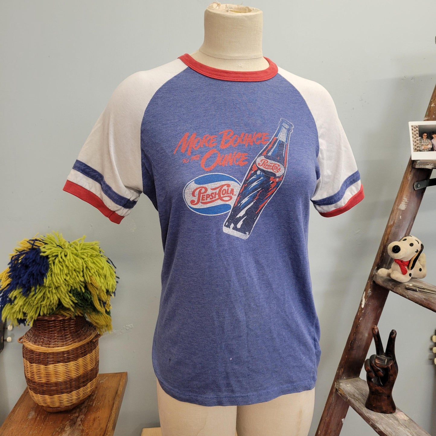 vtg 70s PEPSI COLA RINGER tee // vintage paper thin soft striped retro soda pop “more bounce to the ounce” funny slogan graphic t shirt