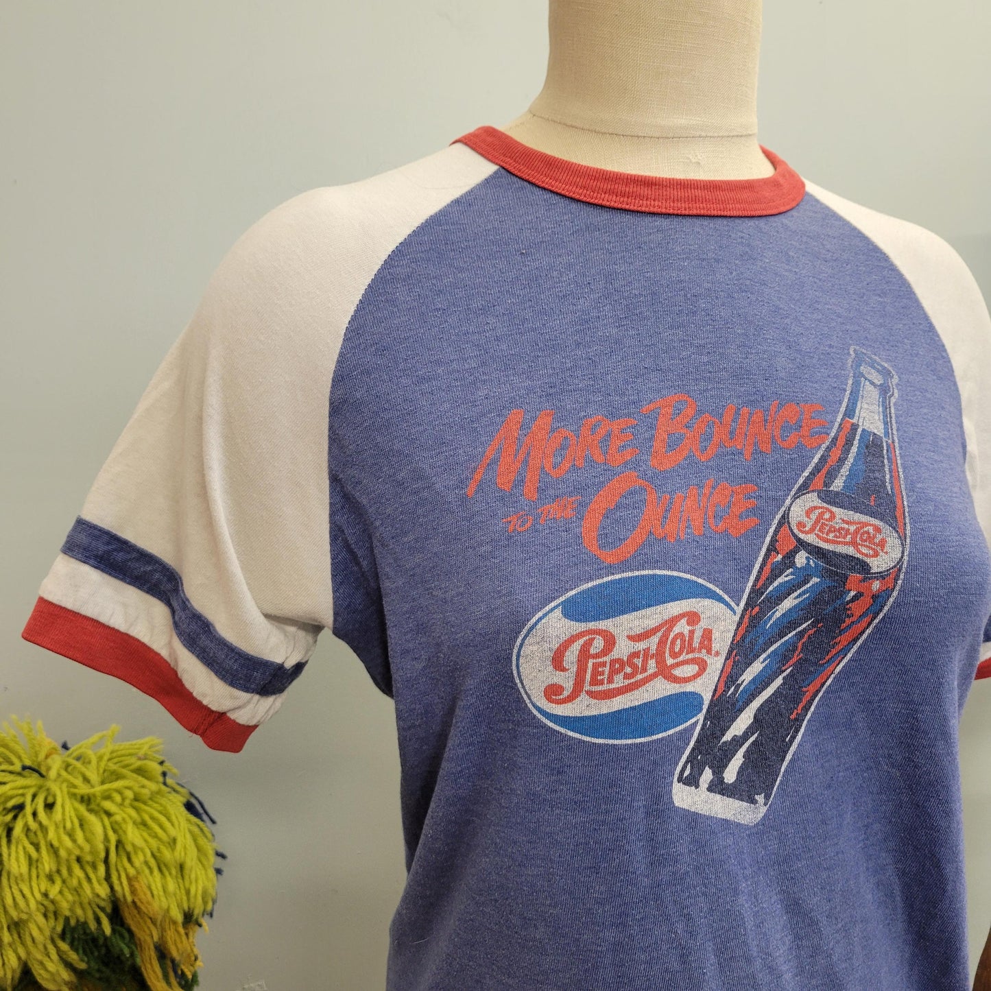 vtg 70s PEPSI COLA RINGER tee // vintage paper thin soft striped retro soda pop “more bounce to the ounce” funny slogan graphic t shirt