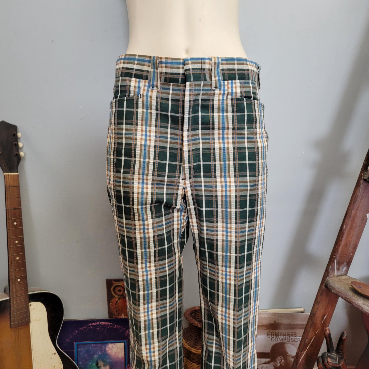 vtg 70s LEE PLAID PANTS // vintage 32 mens bell bottoms wide leg flare pants retro hippie disco high rise mens trousers autumn winter style