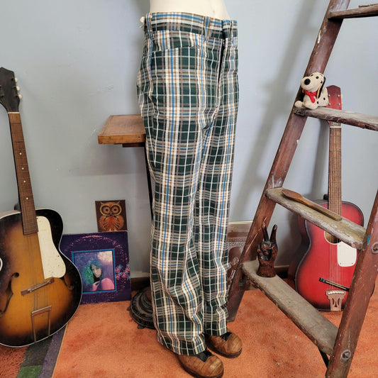 vtg 70s LEE PLAID PANTS // vintage 32 mens bell bottoms wide leg flare pants retro hippie disco high rise mens trousers autumn winter style