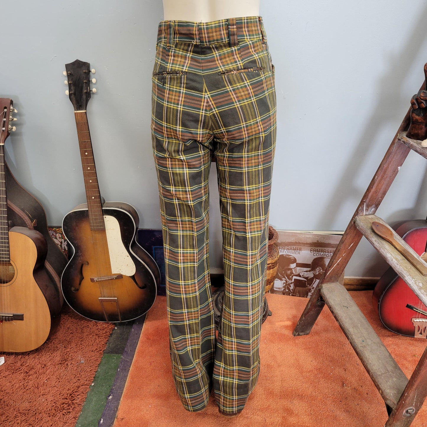 vtg 70s PLAID PANTS // * needs new zipper vintage glen oaks broomsticks mens 30 x 34 retro hippie mod preppy wide leg flares earth tone