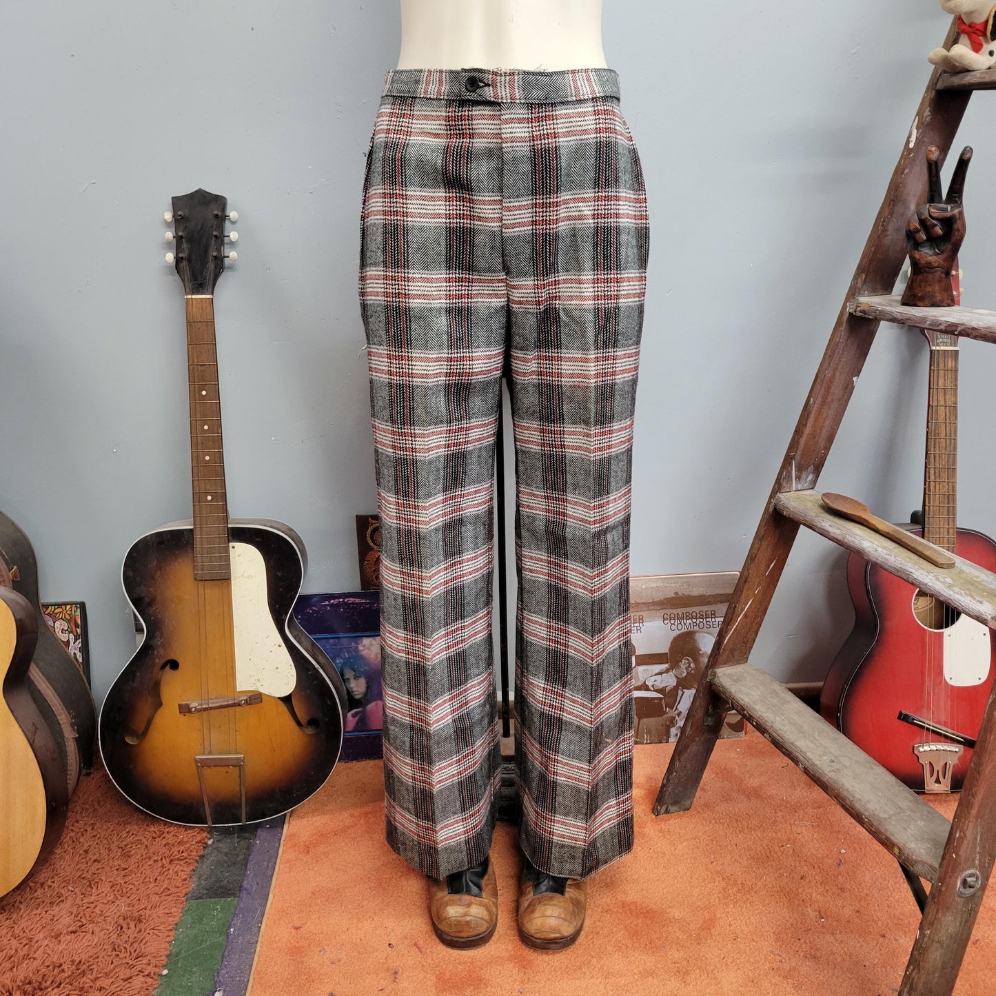 vtg 70s PLAID BELLS / vintage womens 27 monarch wide leg kick flares high waisted retro preppy autumn style winter fashion hippie boho pants