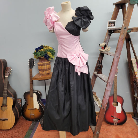 vtg 80s TWO TONE GOWN // vintage puffy sleeves pastel pink soft goth pageant dress size 8 statement piece dramatic two tone fancy evening